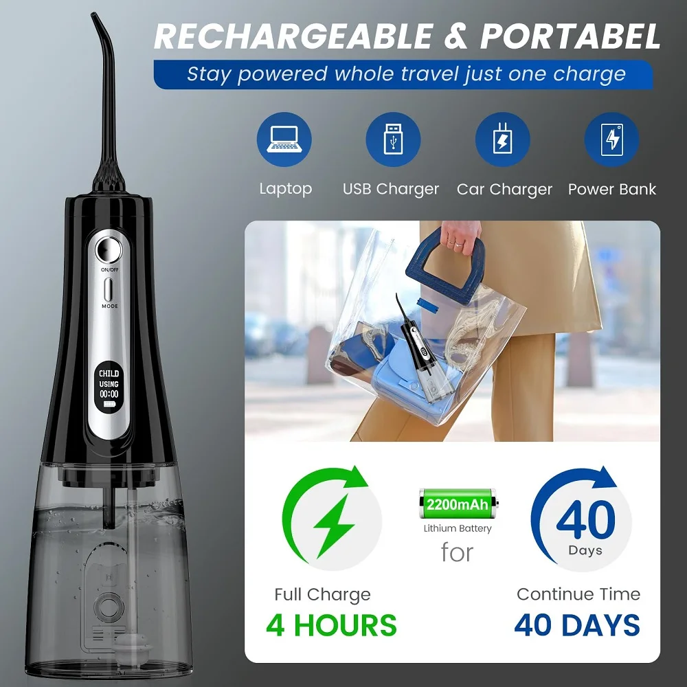 Oral Irrigator Portable Water Flosser Dental Thread Teeth Pick Mouth Washing Machine Rechargeable IPX7 Waterproof Teeth Cleaner