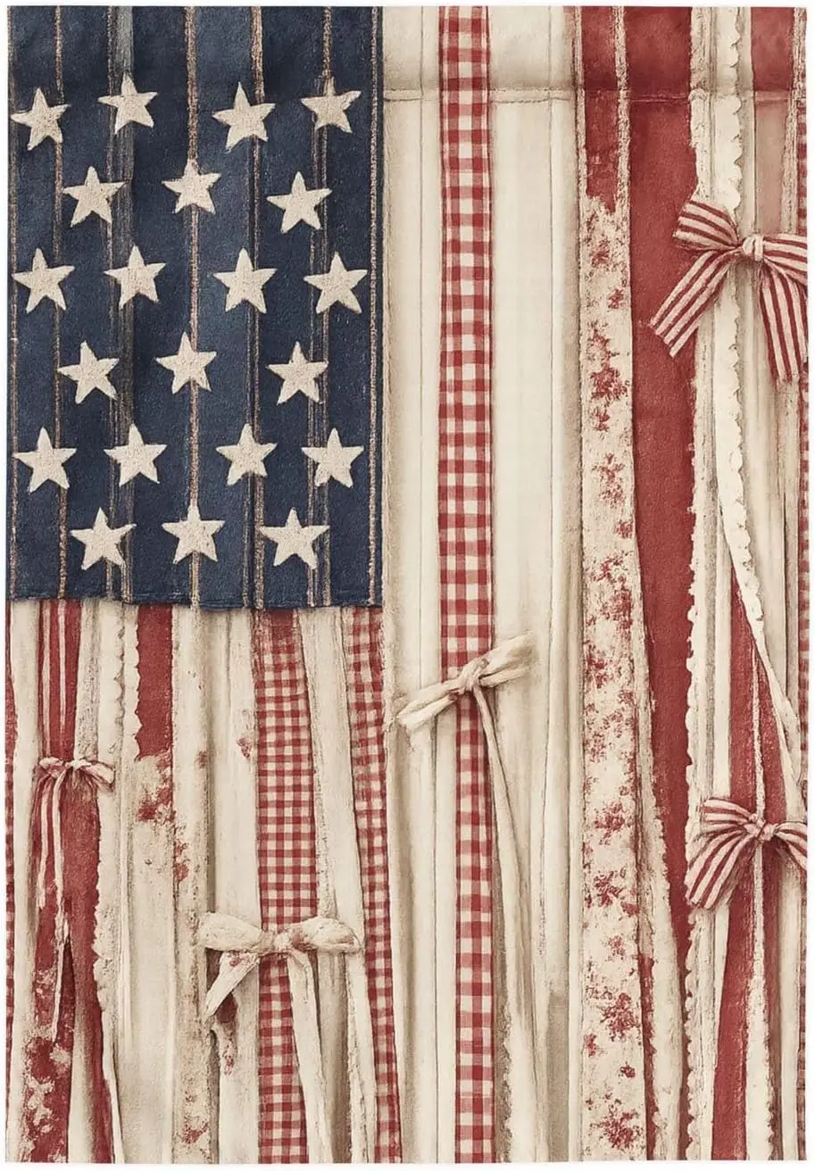 Custom Rustic American Flag Outdoor Garden Banner with Rod Pocket, Patriotic Farmhouse Porch Dcor, Independence Day & A PPZ