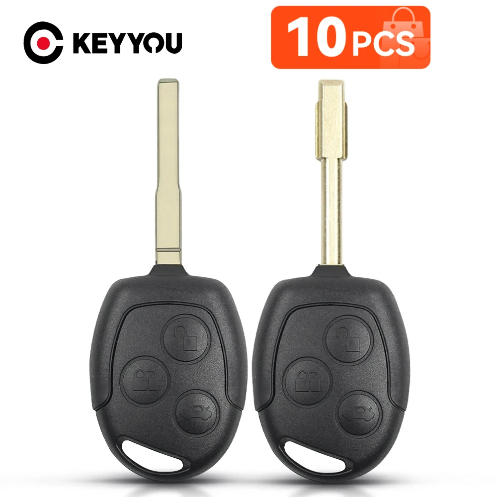 

KEYYOU 10X 3 Buttons Remote Key Fob Shell Case For Ford Mondeo Focus Fusion Fiesta Galaxy Transit Car Key FO21 / HU101 Blade