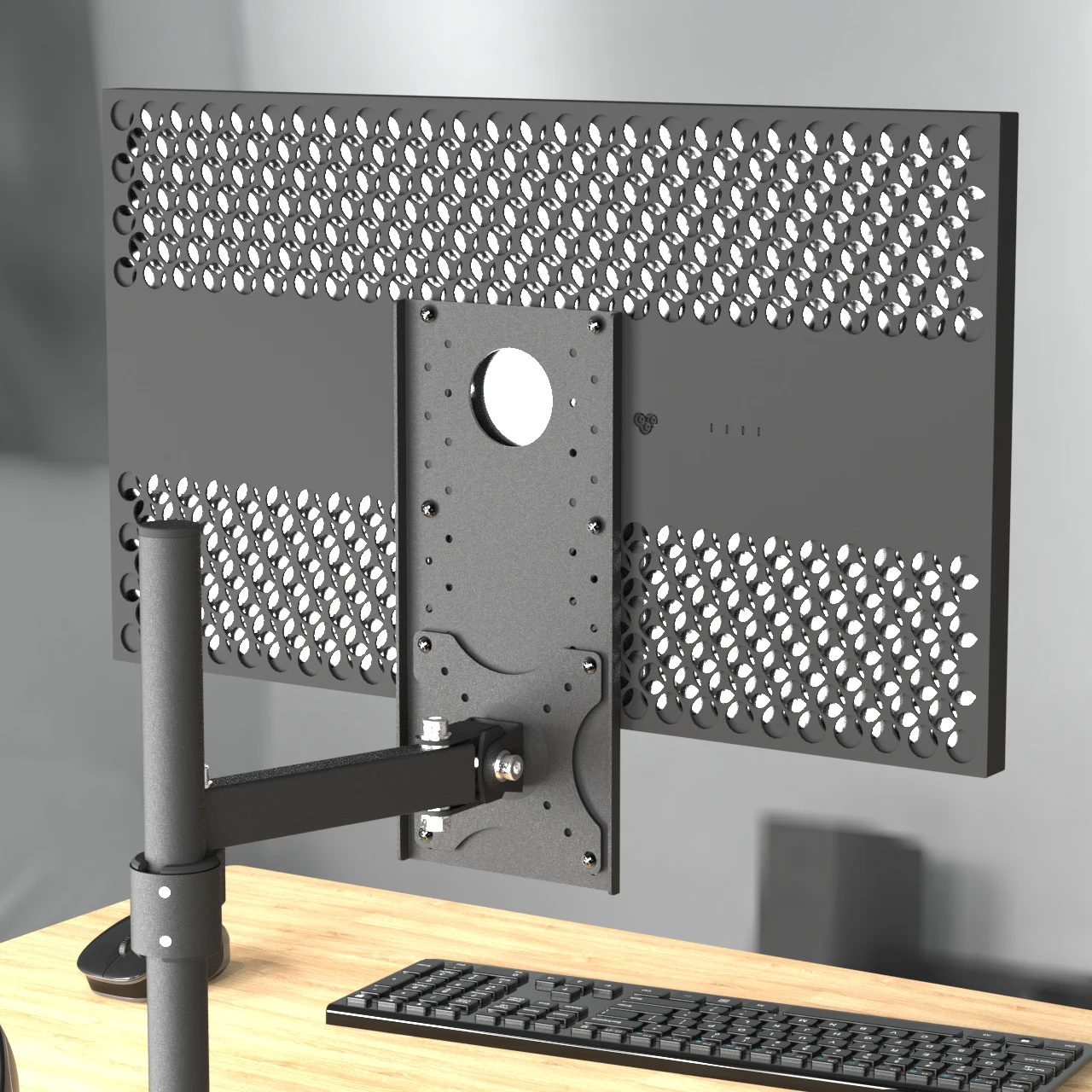 

Adjust screen Up and Down or Left Right with monitor support by a borad through VESA holes height lower setting
