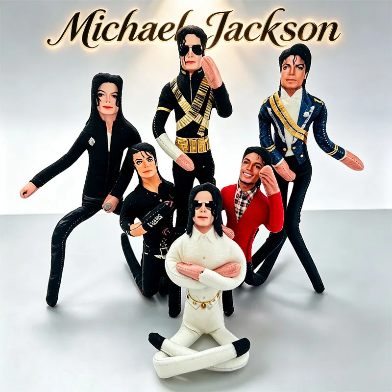 6 Stück Michael Jackson Plüschpuppe mit Drahtgestell, Stofffigur, Sammlerstück, Dekoration für Zuhause und Schreibtisch, Kreatives Überraschungsspielzeug für Musikfans