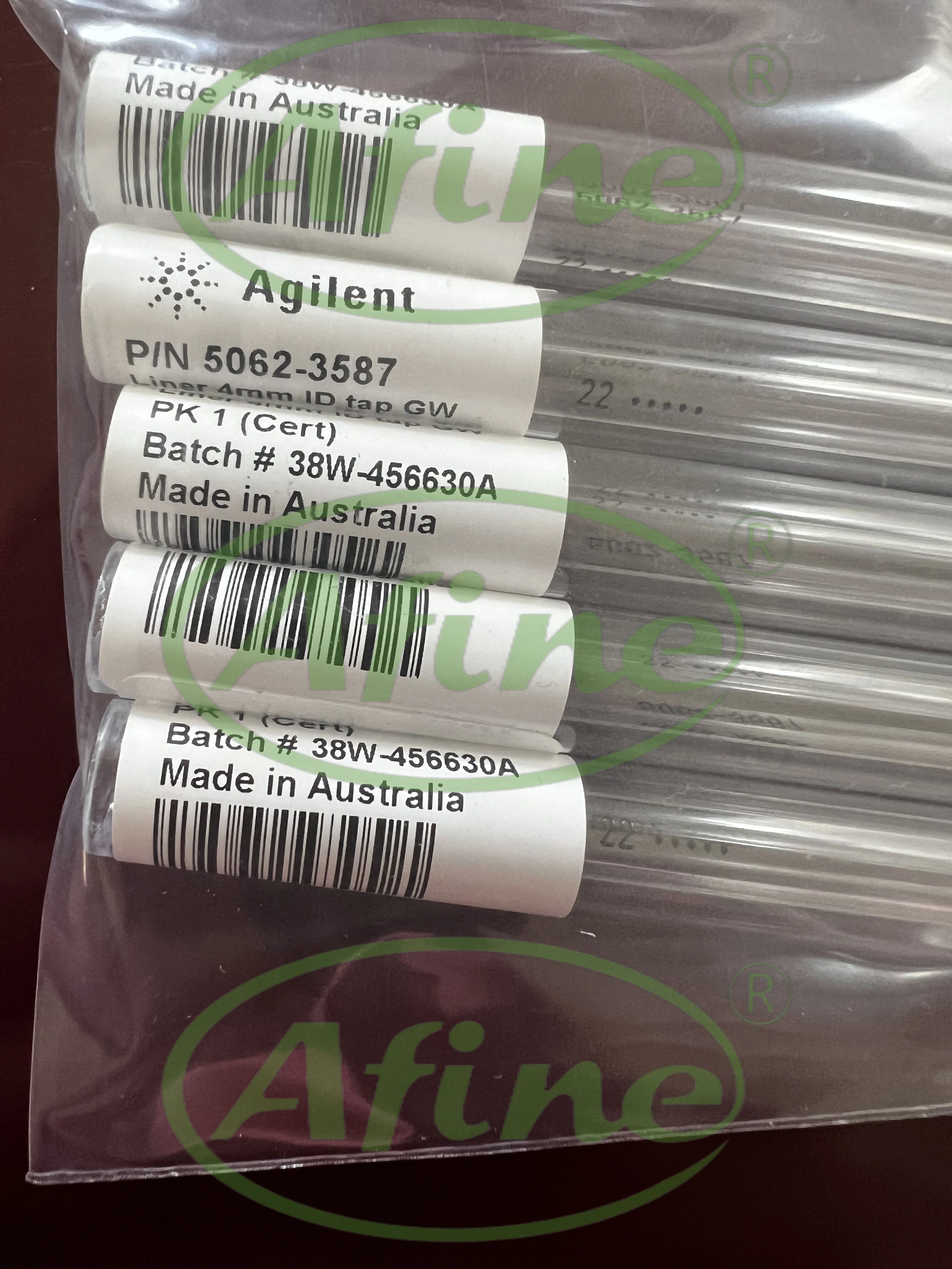 AFINE (Agilent 5062-3587), Splitless Inlet Liner for GC, Single Taper, Deactivated with Glass Wool