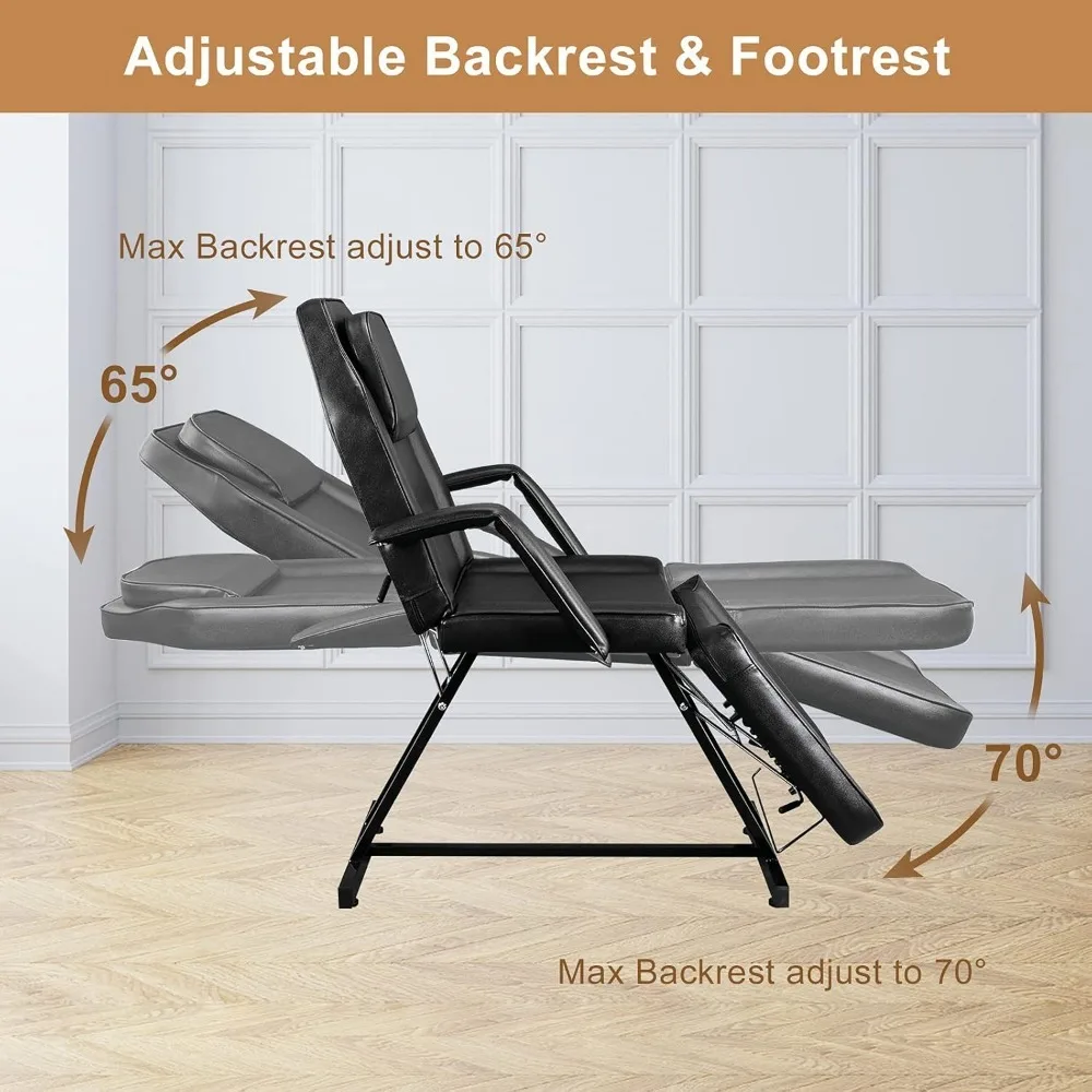 Chaise de tatouage pour salon de massage, lit esthétique avec tabouret hydraulique, table de lit qualifiée ale polyvalente à 3 sections, équipement de beauté, noir