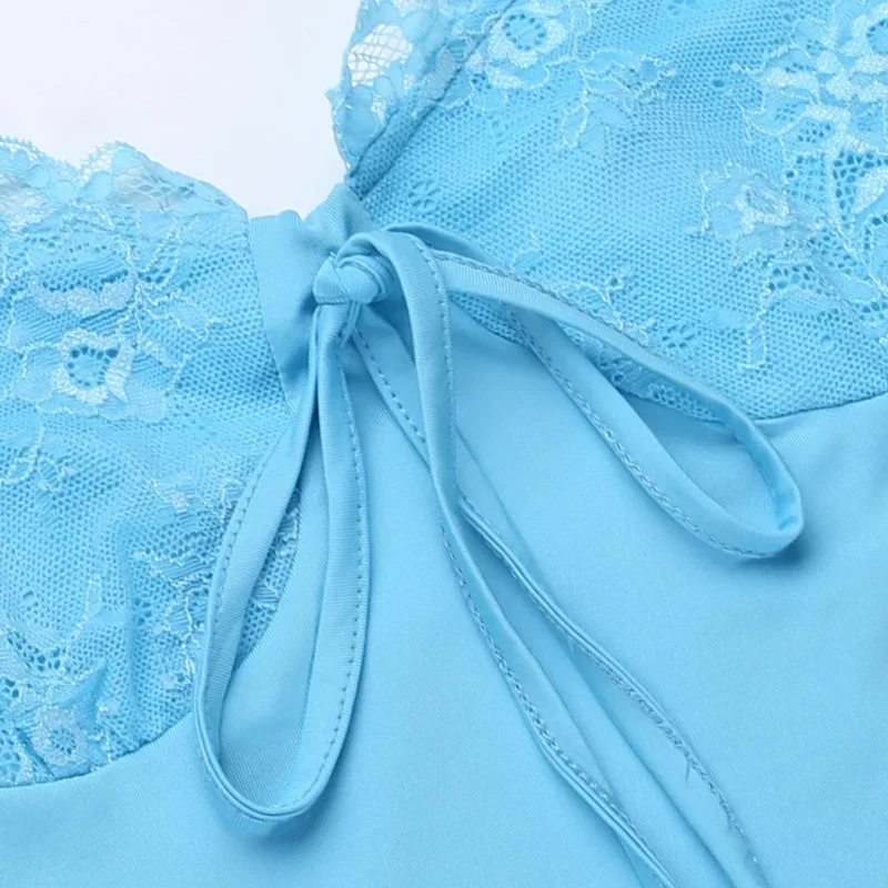 أوروبا والولايات المتحدة نمط الصيف جديد مثير الخامس الرقبة الدانتيل حافة ضئيلة سبليت التوابل فستان الرسن