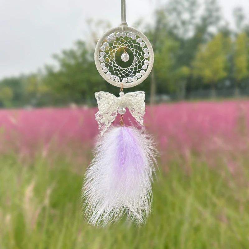 Elegant Feathers Mini Dream Catcher With Bow Car Hangings Door Pendants Hand-woven Accessories Home Decorations For Girls Gifts