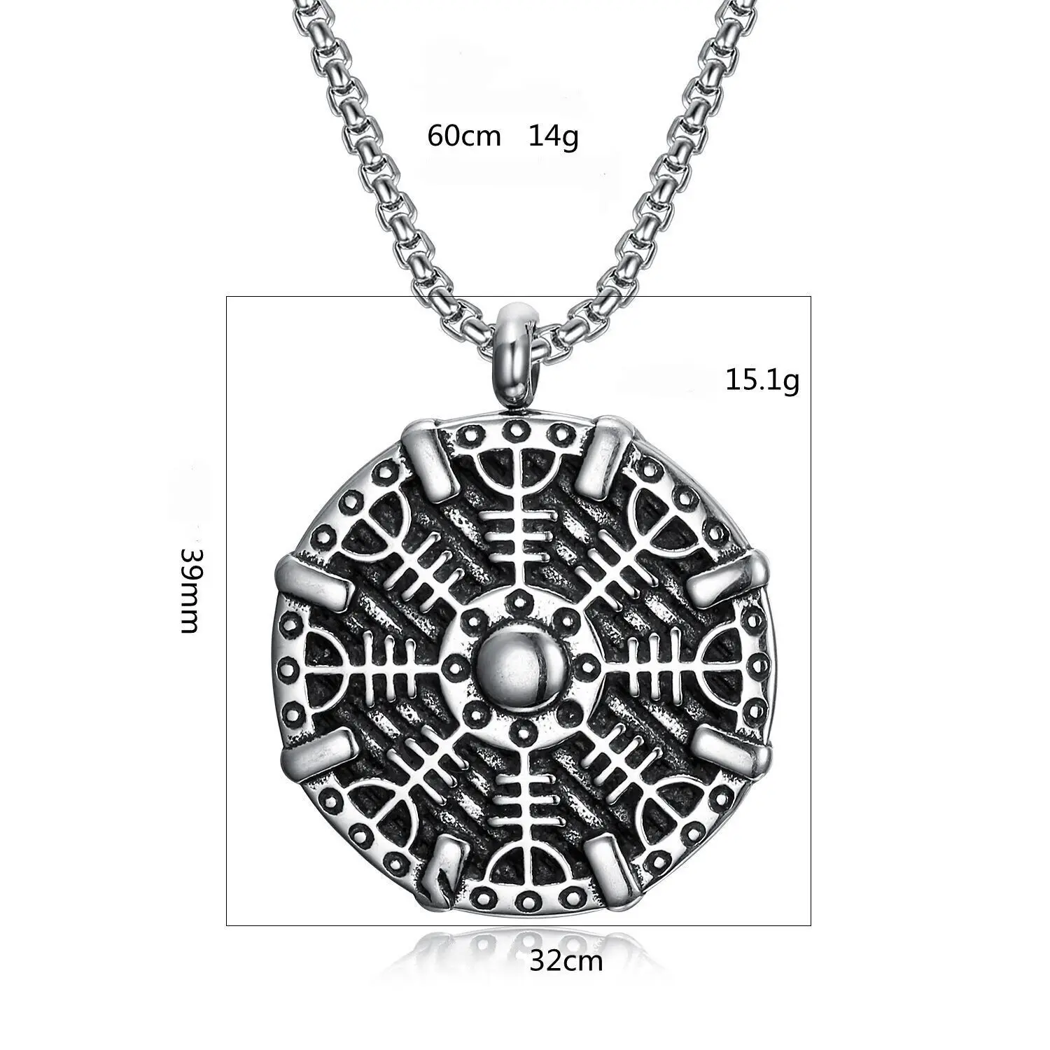 Men's Viking Compass Gossip Array Pendant Stainless Steel Necklace Chains