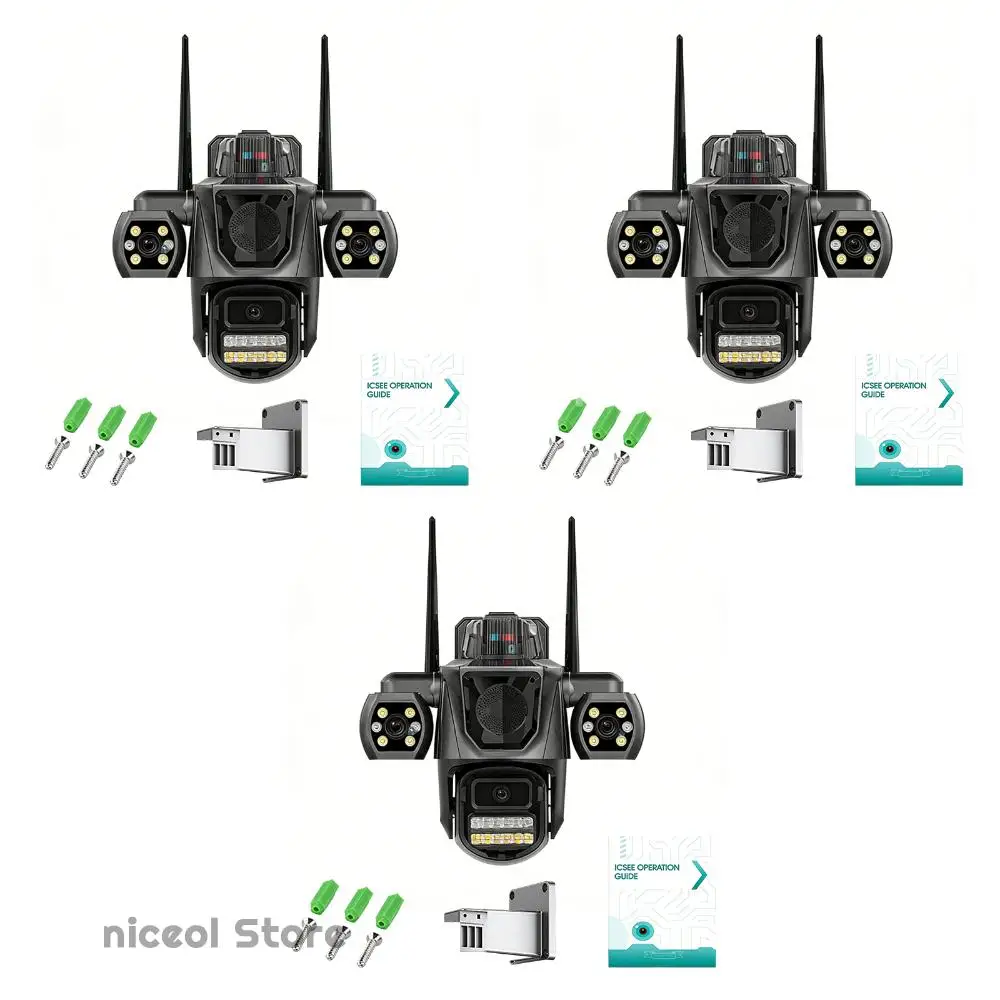 

Беспроводная уличная камера с тремя объективами 3 МП, цветное ночное видение, двусторонняя аудиосвязь, автоматическое отслеживание для домашнего видеонаблюдения