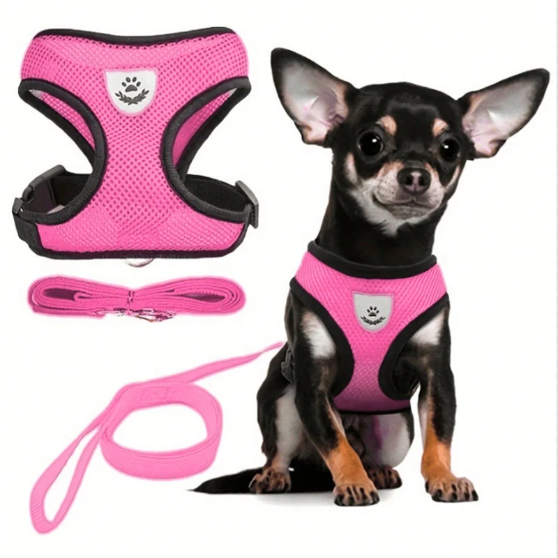 Reflective Dog Vest Strap Harness Leash Set Adjustable Pet Cat Harness Set Portable Breathable Small Dog Leash Outdoor Walking