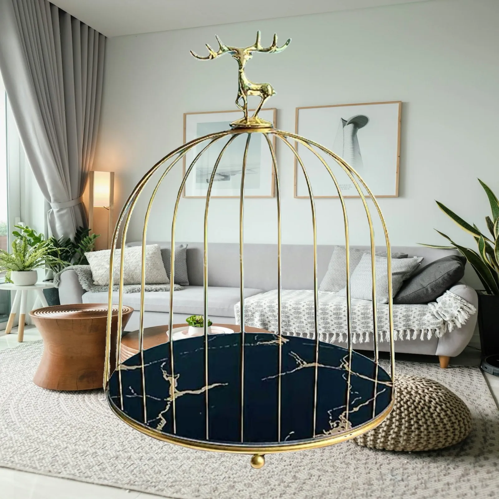 Metal Bird Cage Makeup Perfume Organizer Shelf Home Decorative Cosmetic Rack