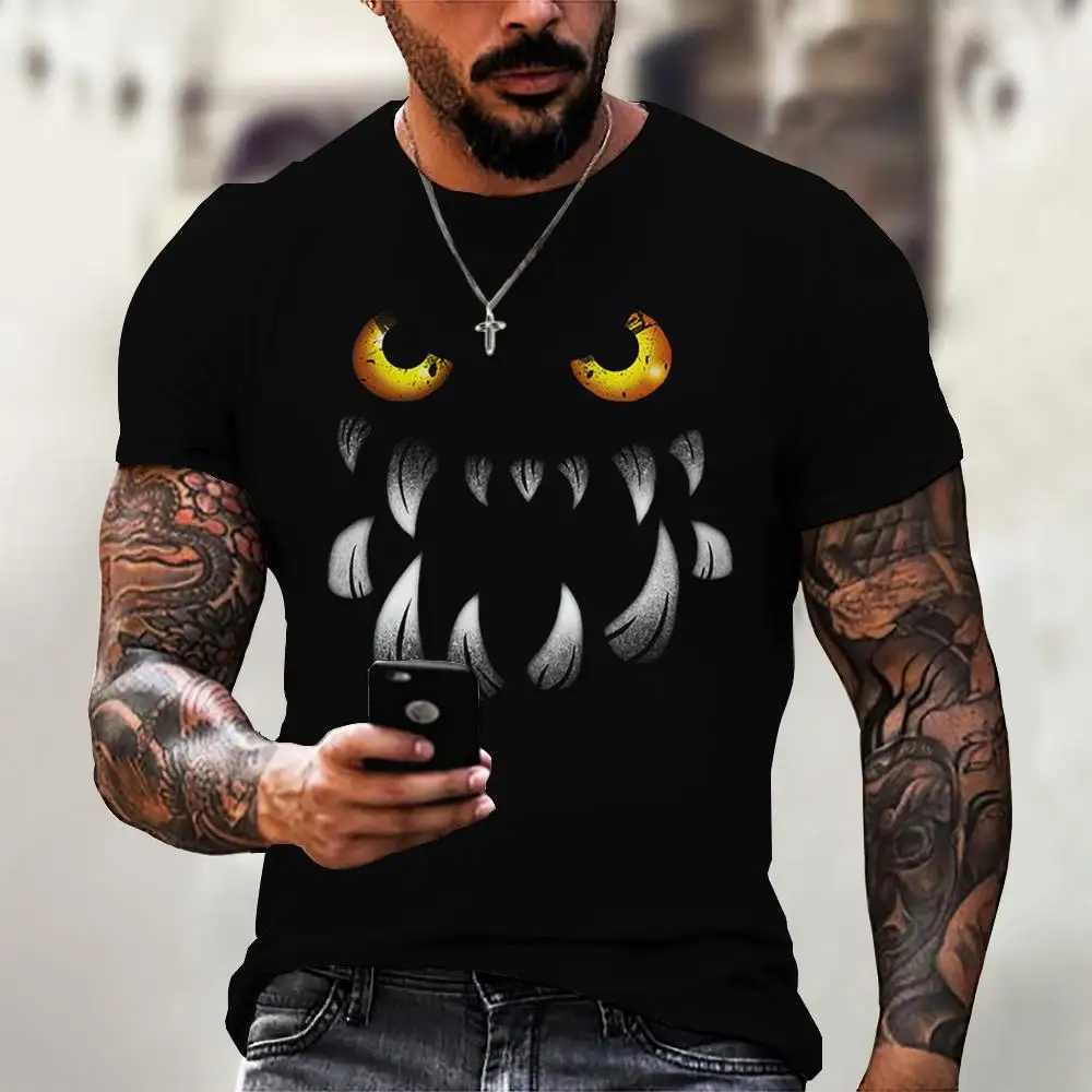 T-shirt gráfica do diabo masculina, manga curta, t-shirt solta, tops grandes, streetwear casual, roupa de verão, novo