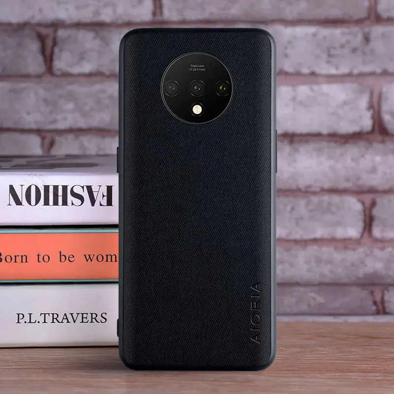 Textile Leather Case for Oneplus 7T soft TPU with back hard PC material camera protection design cover