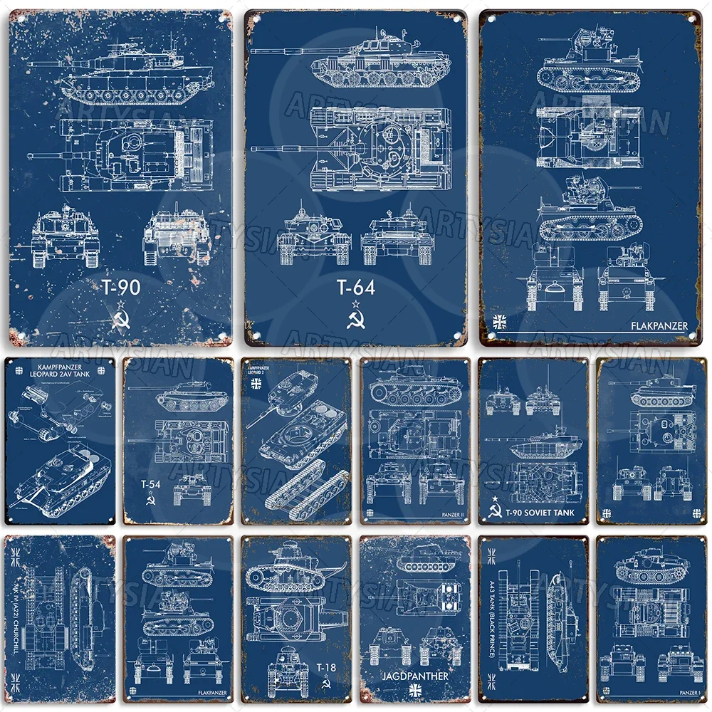 Tank Technical drawing Metal Sign Military Blueprint Patent Plaque Flakpanzer Jagdpanther Panzer Laupen Centurion Borgward IV