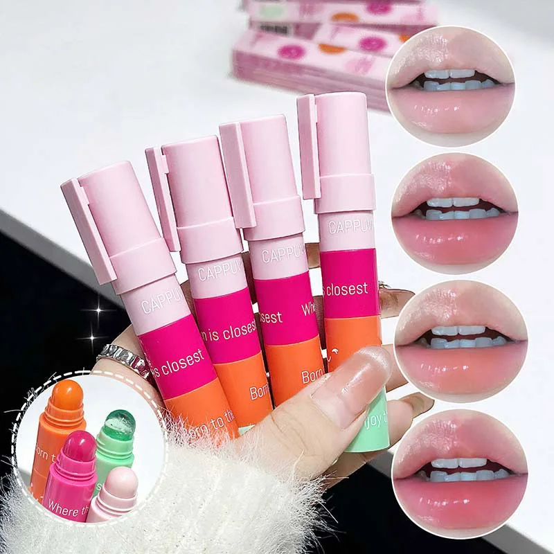 Cappuvini stapelbarer vierfarbiger Lippenbalsam, feuchtigkeitsspendender Lippenbalsam, Lippenpflege, Temperaturänderung, Lippenbalsam