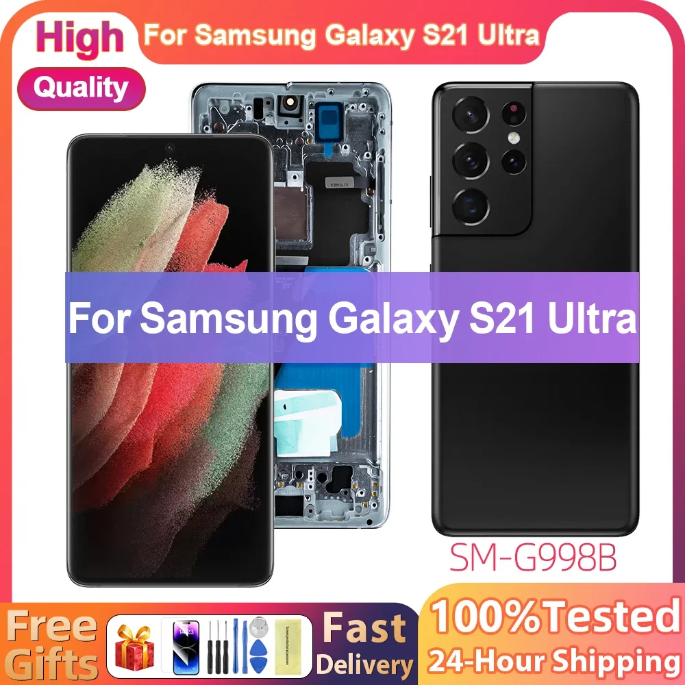 6.8'' Super AMOLED For Samsung Galaxy S21 Ultra 5G LCD Display Digital Touch Screen For G998F G998B Display with Frame