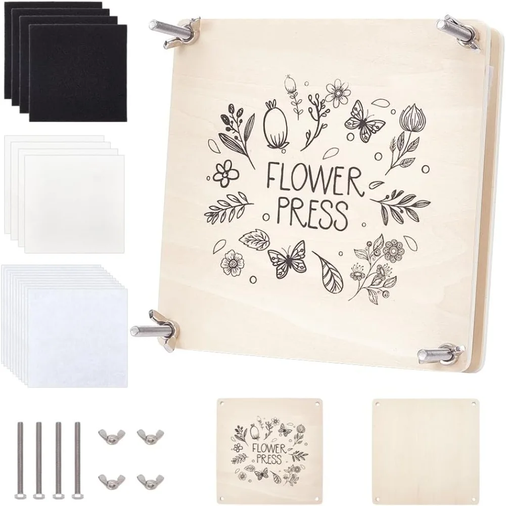 Large Flower Press Kits 7x7 Inch 4 Layers Plant Press Kit Square Wood Leaf Press for DIY Flowers Art Dried Flower Making kit