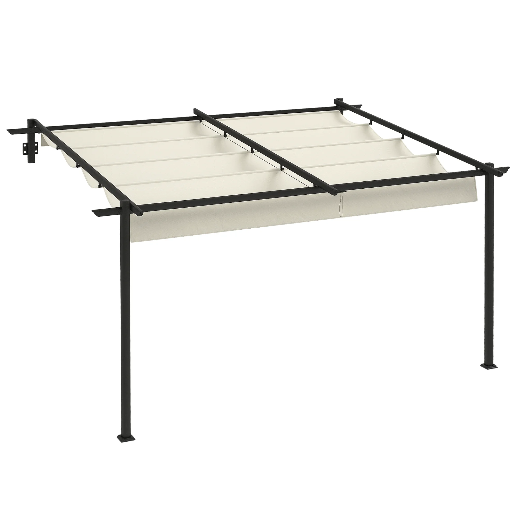 Outsunny Pérgola de Pared 4x3 m con Techo Retráctil de Poliéster Crema y Gris