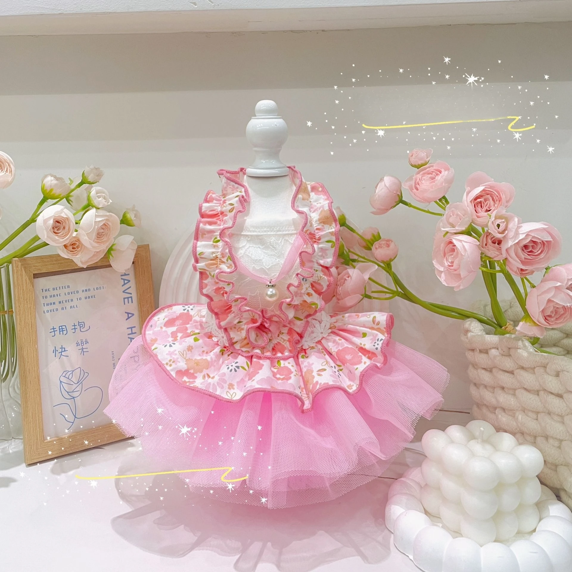 

Summer Lace Ruffled Tulle Pet Dress Fairy Princess Breathable Outfit for Yorkie Bichon Poodle Cats Lightweight Puppy Clothes