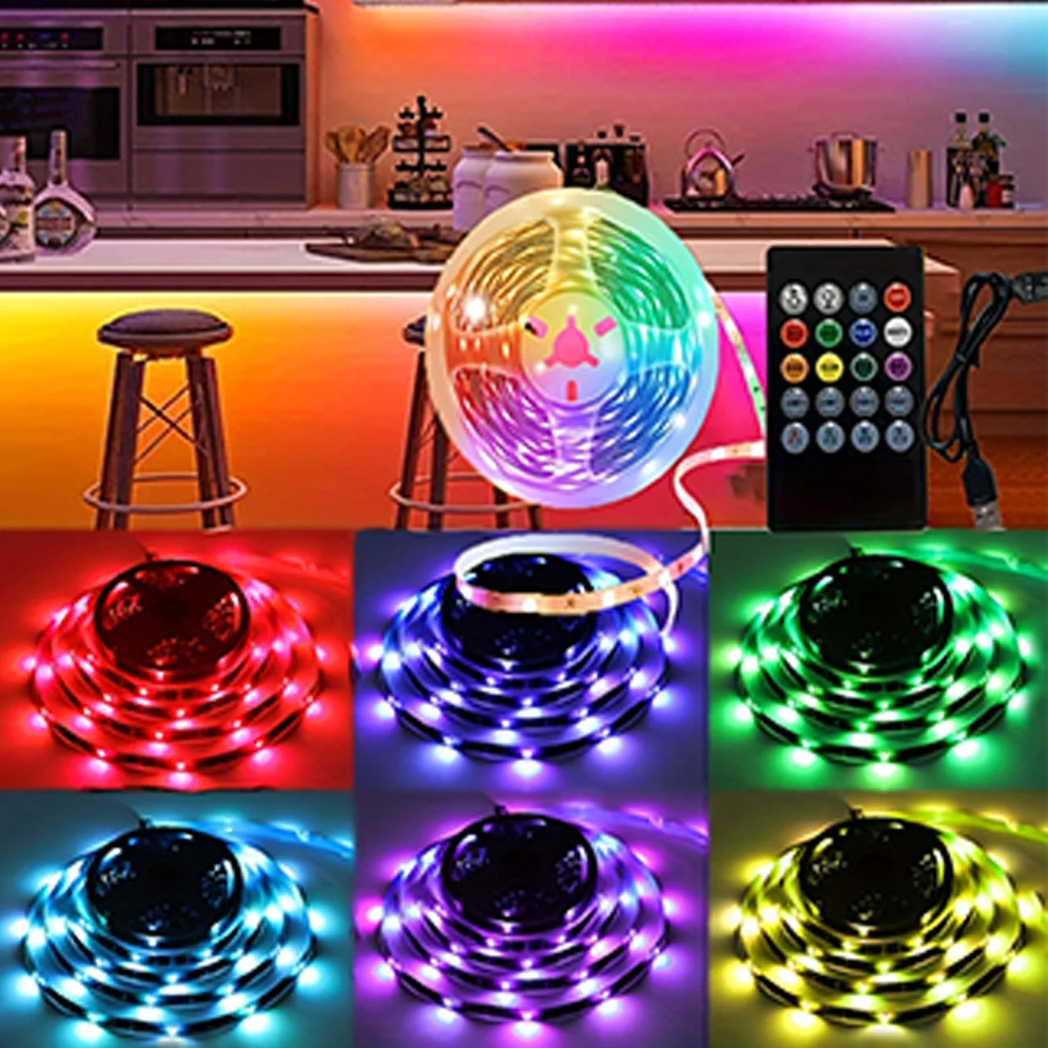 

Bedroom LED Lights, Colour Changing RGB Strip with 22-Key Remote, LED Strip for Home Decor, Ambient Lighting