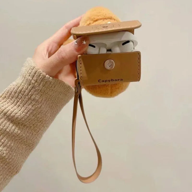 

Suitable for AirPods Capybara Plush Earphone Case with Lanyard Cute Cartoon Protective Cover for Wireless Earbuds Gift for Girls