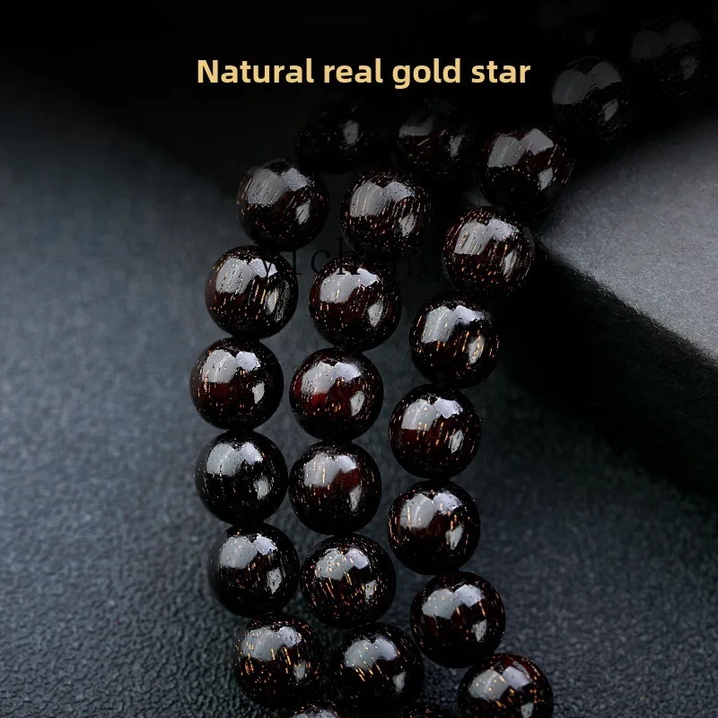 XL lobular red sandalwood bracelet with pulp, old material full of gold stars, handheld Wenwan Buddha bead sandalwood bracelet