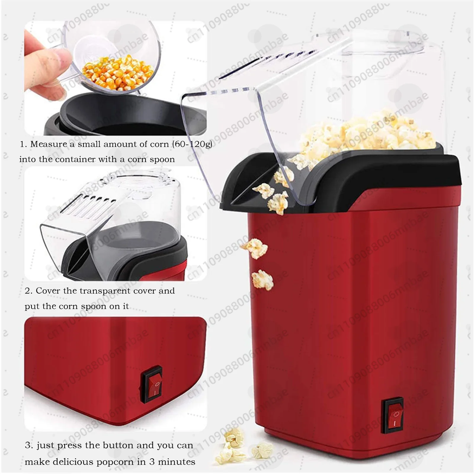 110V 220V 1200W Electric Popcorn Machine Best Hot Air Snack Popcorn Machine