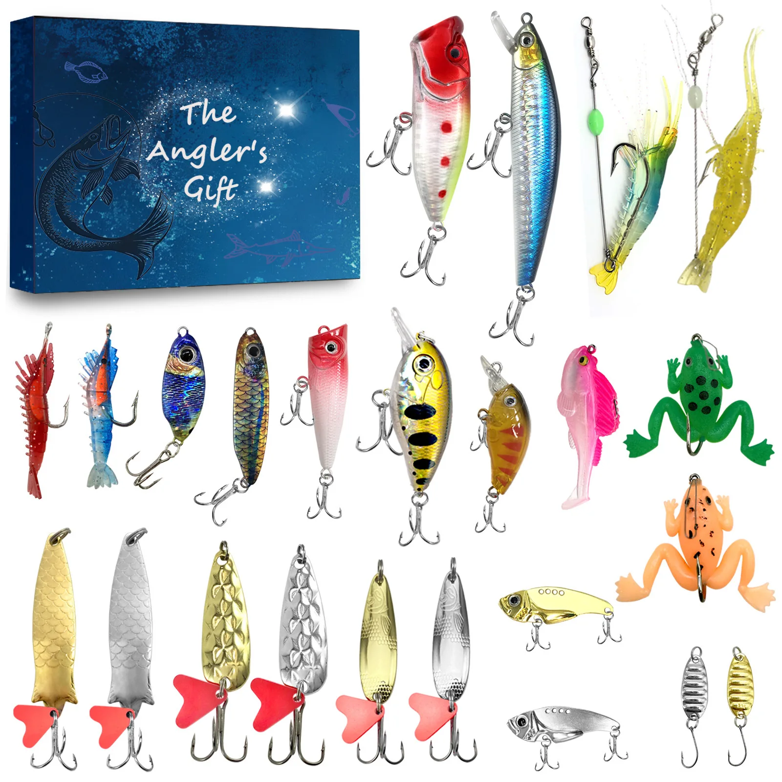 

Fishing 24 pieces, 1 set of trout/pike/perch bait fishing set, layered fishing gear equipment, fishing gear box, holiday gift
