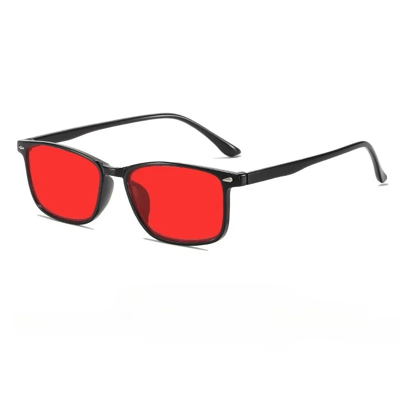 Lunettes à monture carrée minimalistes élégantes, protection oculaire ultra légère unisexe avec lunettes anti-lumière bleue, lentilles orange-rouge