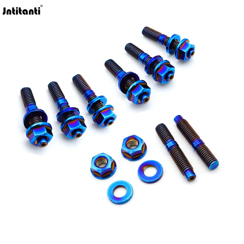 Jntitanti  Gr5 Titanium Exhaust Manifold stud kit turbo stud screws M6 M8 M10 with nut and washer