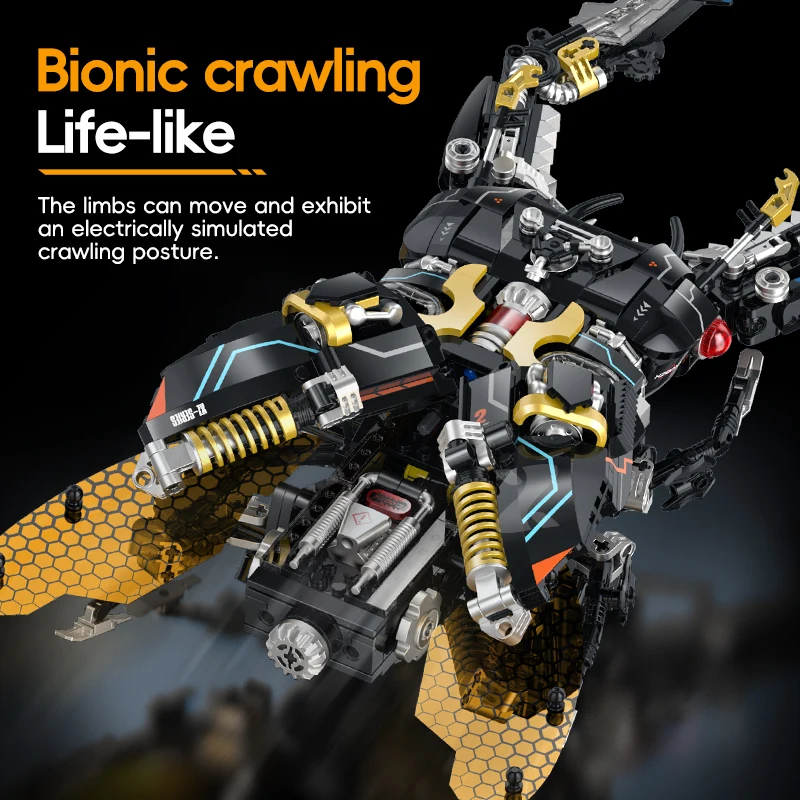 ตัวต่อหุ่นยนต์แมลงเต่าทอง STEM แบบควบคุมระยะไกล รุ่น Shovel Stalker Horned Hercules Beetle ของเล่น DIY สำหรับเด็ก