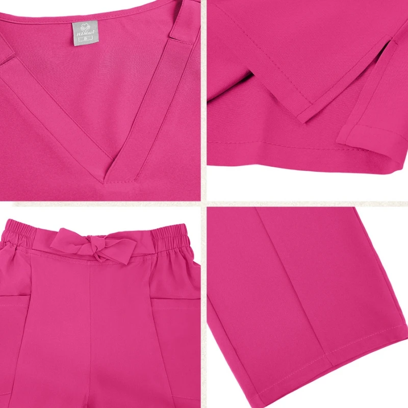 Beauty salon women's short sleeved work clothes summer surgical hand washing clothes V-neck comfortable caregiver split set ﻿