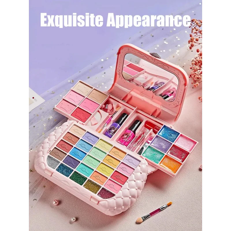 Juego de cosméticos para niños y niñas, caja de maquillaje de princesa pequeña, bolso de hombro especial, lavable, juego de simulación con espejo