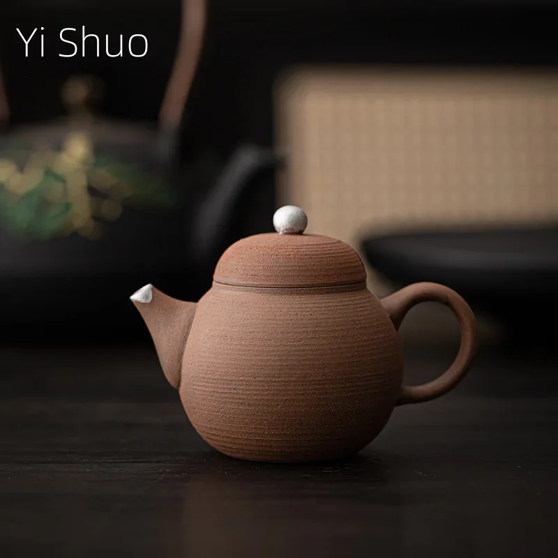 Empty Zhai Old Rock Clay Siting Teapot Japanese Style Coarse Pottery Handmade Silver Gilded Household Tea Kettle Tea Infuser