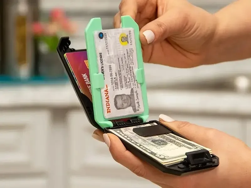 RFID-blockierende Geldbörse mit individuellem Namen und abnehmbarem Geldscheinklammer, klein, sicher, bruchfest, Ausweis, Kreditkartenetui, Herren-Geldbörse – Detail 8