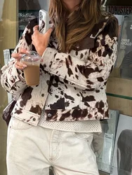 Chaqueta cálida con estampado de Color de contraste para mujer, abrigo de un solo pecho con diseño de nicho, ropa de calle para fotografía, otoño e invierno, 2024