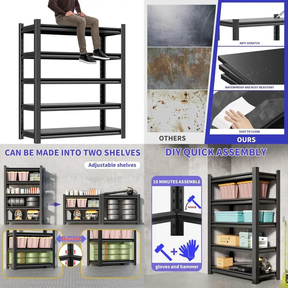 

Heavy-Duty 5-Tier Adjustable Steel Storage Rack for Industrial Use, 18 Deep x 48 Wide x 78 High, Supports 3000 lbs