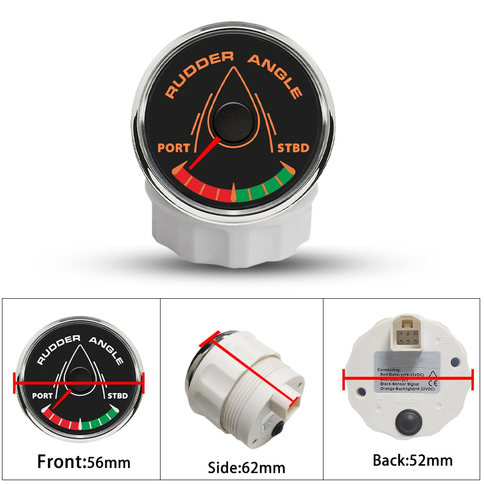 Rhaxel 52mm Rudder Angle Indicator Gauge Meter 0-190ohm Signal with 8 Colors Backlight for Boats Marine Sailboat