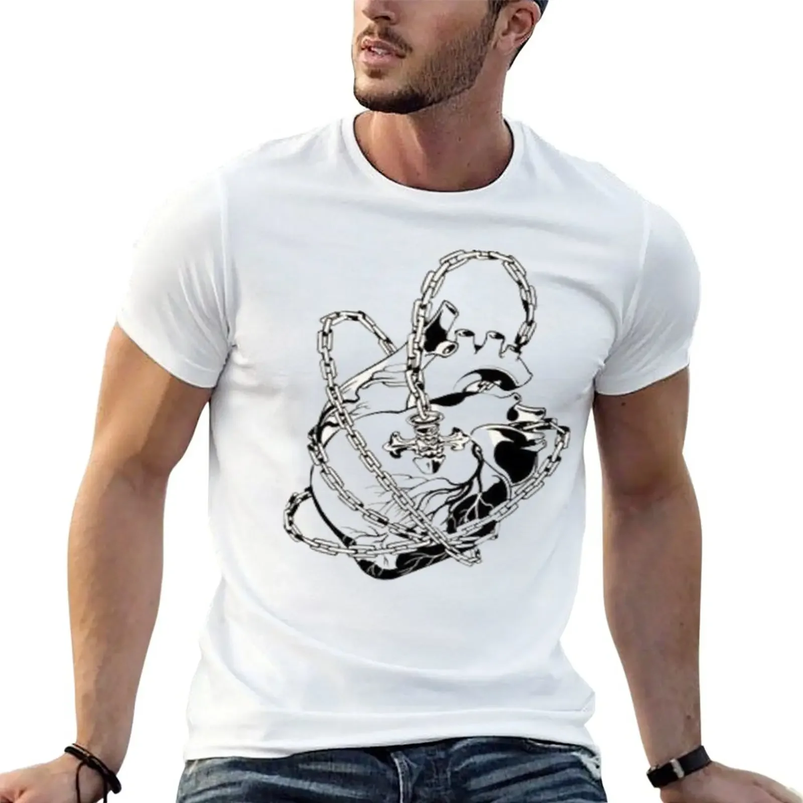 Heart-Chained Lineart T-Shirt tees aesthetic clothes oversized t shirt plain black t shirts men