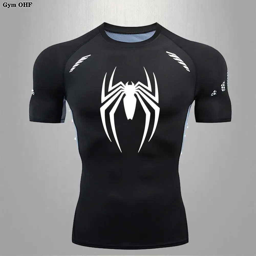 Spider Men Sports Rashgard Short Sleeves T Shirt Print Compression Running Workout Bodybuilding Quick-Dry T-Shirts