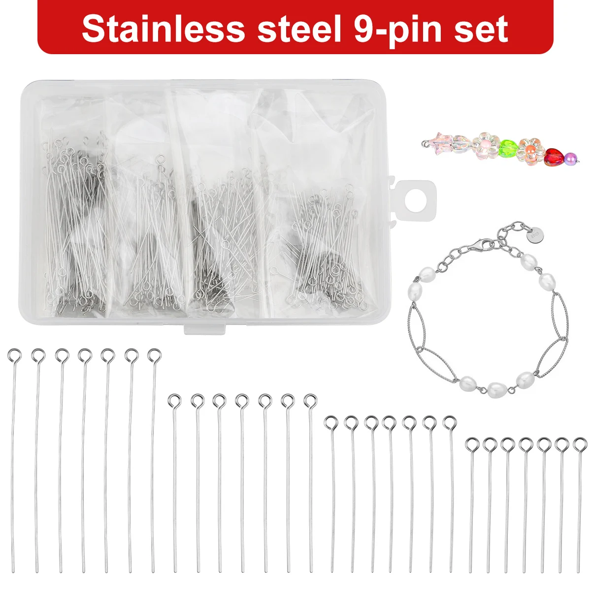 400pcs/Box 35-50mm Stainless Steel Material Nine Character Needles Eye Pins Suitable For Bracelets Necklaces DIY Jewelry Making