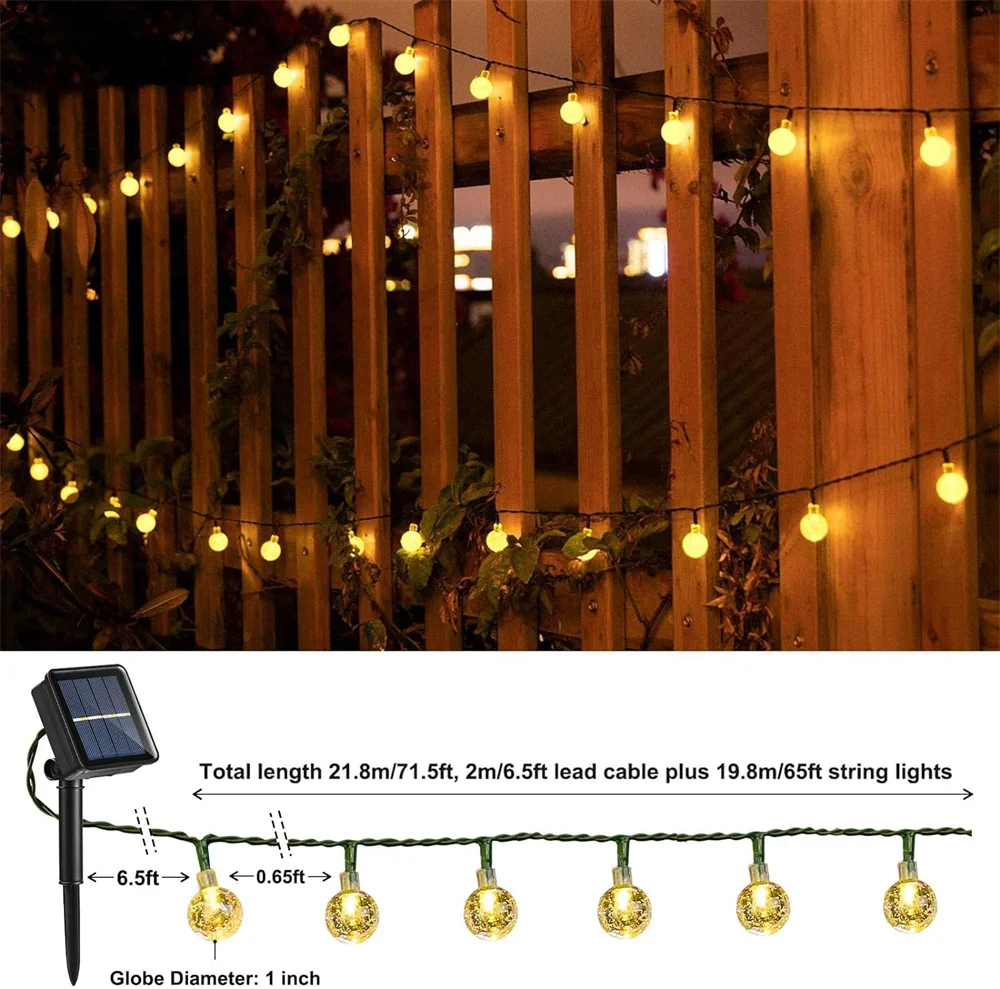 Solar String Lights Outdoor 200LED Crystal Globe Lights with 8 Lighting Modes Waterproof Solar Powered Patio Lights Garden 546