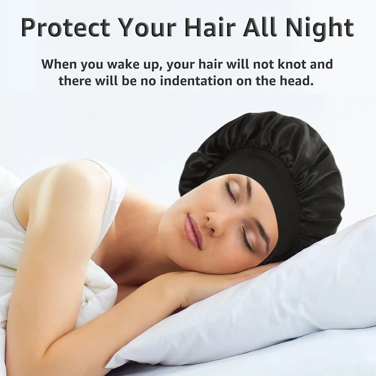 3개입 새틴 와이드 브림 나이트캡, 신축성 있는 부드러운 밴드가 있는 나이트캡, 데일리 홈 캐주얼 나이트캡, 실제 모발 가발 전용