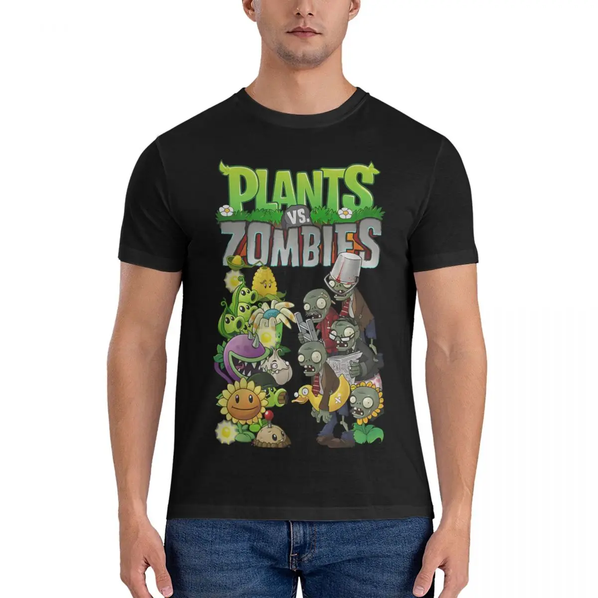 2025 new model Men T-Shirts Poster Humorous 100% Cotton Tees Short Sleeve Plants VS The Z-Zombies T Shirts O Neck Clothes Classi