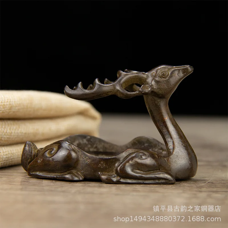 Brass Antique Deer Pen Wash Paperweight Ornament Office Living Room Shop Desktop Decoration Craft Gift