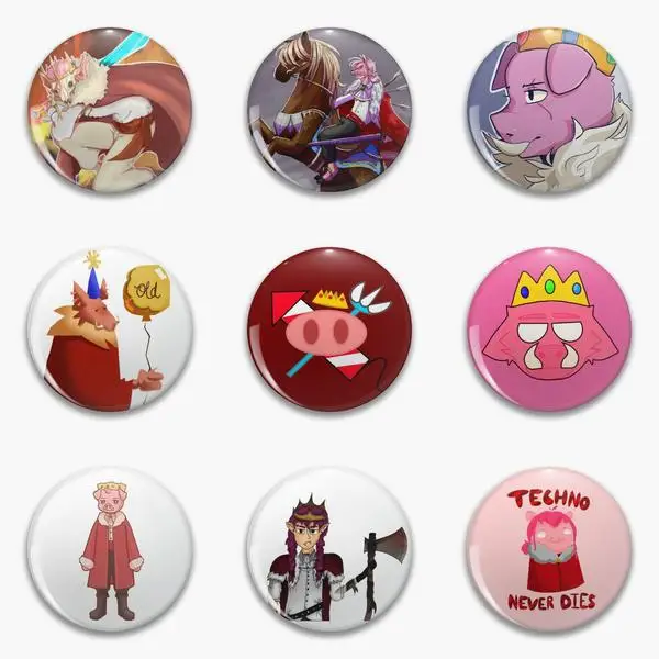 Techno The Pig Technoblade Blob Never Dies Soft Button Pin Customizable Women Decor Gift Funny Fashion Clothes Metal Lover Hat