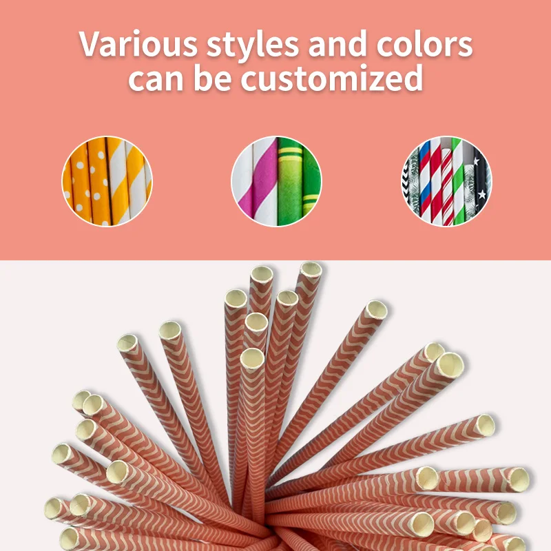 6-197MM Pink Wave Blowholes Cocktail Size Eco-Friendly, Compostable, Long-Lasting Paper Straws--100 PCS