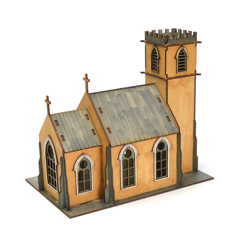 Kit de modelo de madeira da catedral europeia em escala 1/72, montagem DIY para exibição e construção de cenas