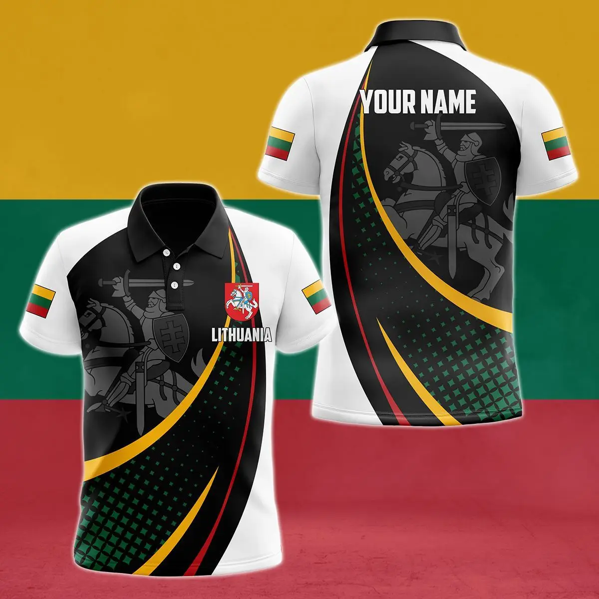 Lithuania Flag & Coat of Arms Customized Polo Shirts Summer Casual Streetwear Men's Fashion Loose Jersey Plus Size Sportswear