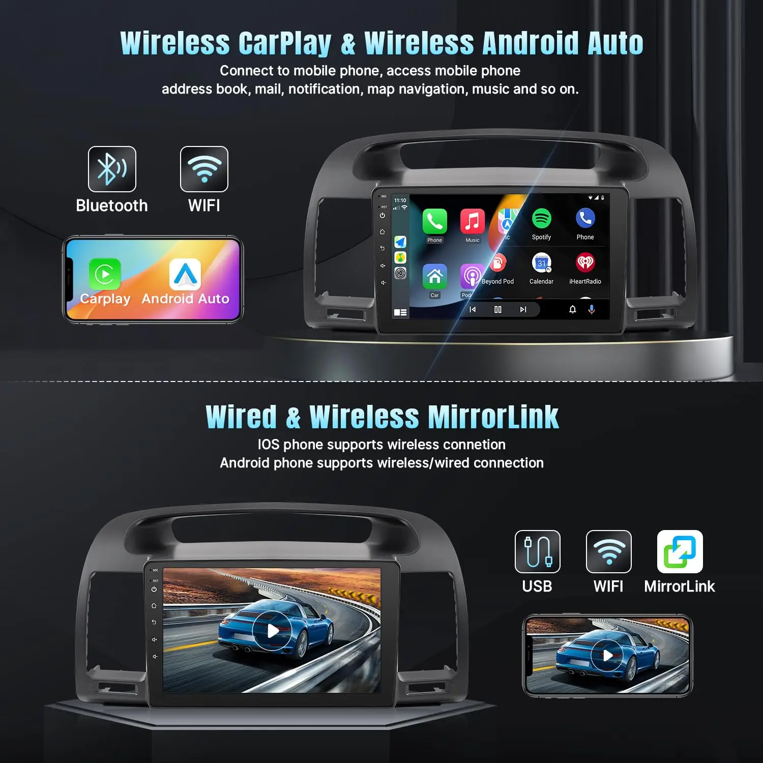 شاشة لمس IPS مقاس 9 بوصة لسيارة Toyota Camry (إصدار غير J.B.L) ستيريو 2002-2006 مع Carplay Android Auto/FM/Bluetooth/GPS/WiFi/MIC