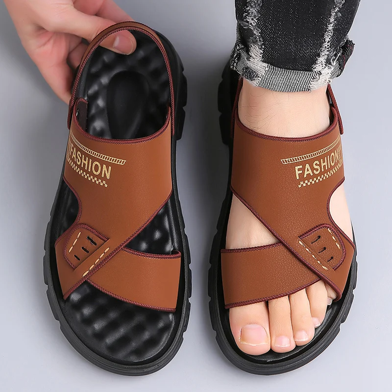 Image of Sommer Herren Zwei-Wege-Slip-On-Sandalen Outdoor Rutschfeste Weiche Sohle Freizeitpantoffeln Strandschuhe-2031