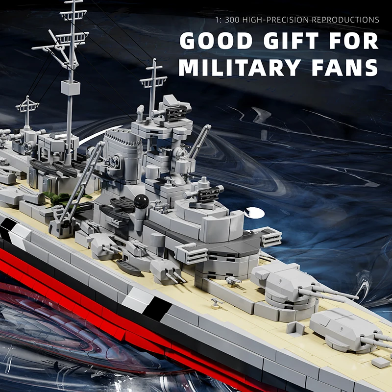1:300 WW2 Kampfschiff Bausteine Modell MOC Gebäude Spielzeug Desktop Ornament Weihnachten Geschenke für Jungen Kinder Erwachsene 2686 stücke Ziegel